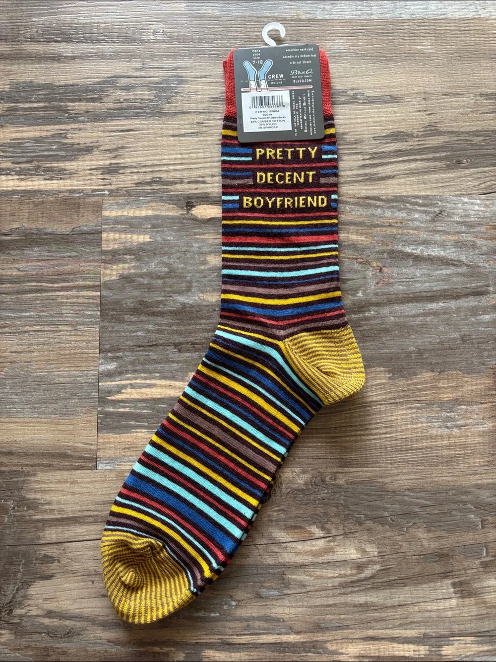 Blue Q Multicolor Striped Crew Socks with Yellow Accents